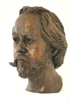 'The Gallerist' - portrait of Jonathan Ross  2002,  bronze  15" high.