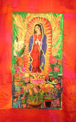 The Virgin of Guadeloupe, painting on silk by Hilary Simon