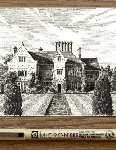 ‘Batemans’ (2021), ink on paper, 15 cm x 10,5 cm, from the series ‘Literary Houses’