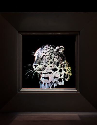 ‘Spectral Figures: Snow Leopard’, (2020), holographic sculptural drawing, 27 cm x 27 cm (framed)