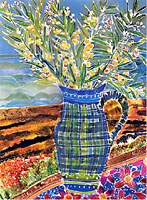 Hilary Simon: Mimosa for my Mother Silk painting